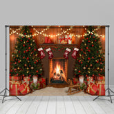 Lofaris Christmas Tree Gifts In Warm Mantel Backdrop For Party